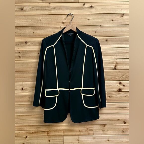 Misook Size Medium Yellow & White Piping Front Closure Blazer - Picture 1 of 10